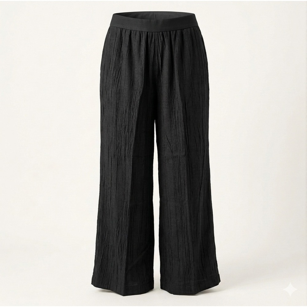 Jones Womens Black Wide Leg Textured Pull On Pants M High Rise Flowy Lightweight - Picture 1 of 9